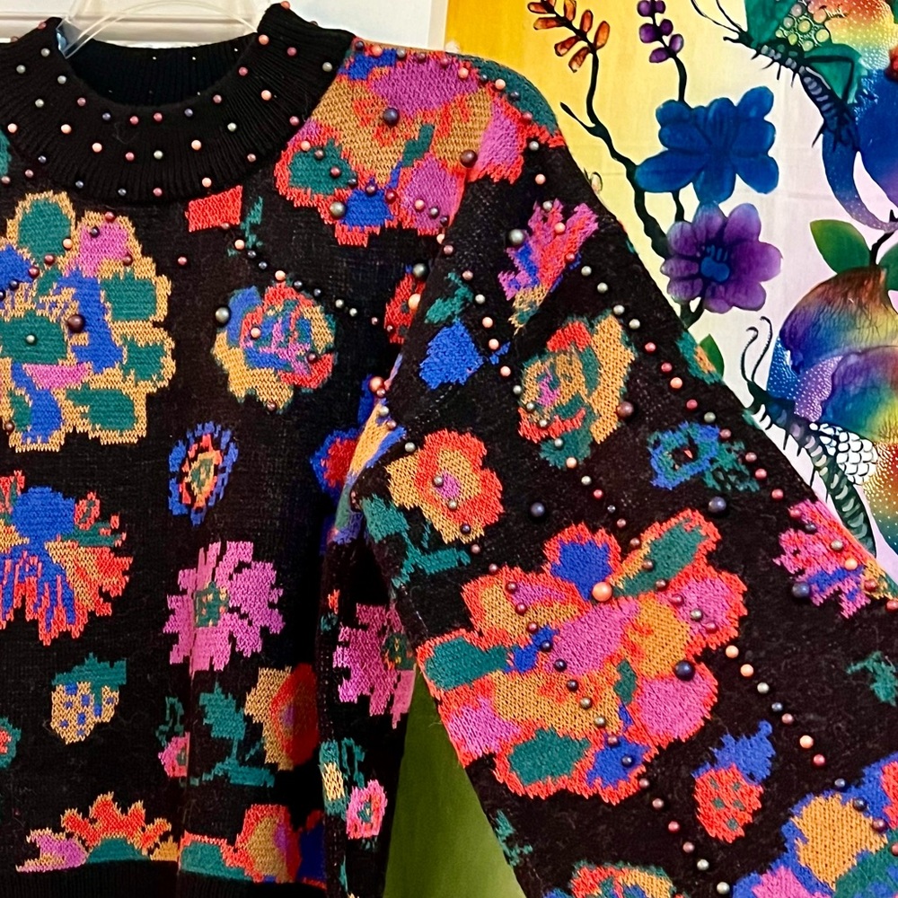 πΊπHPππΊ NWT Farm Rio Lilyβs Garden Embroidered Sweater - Picture 12 of 16